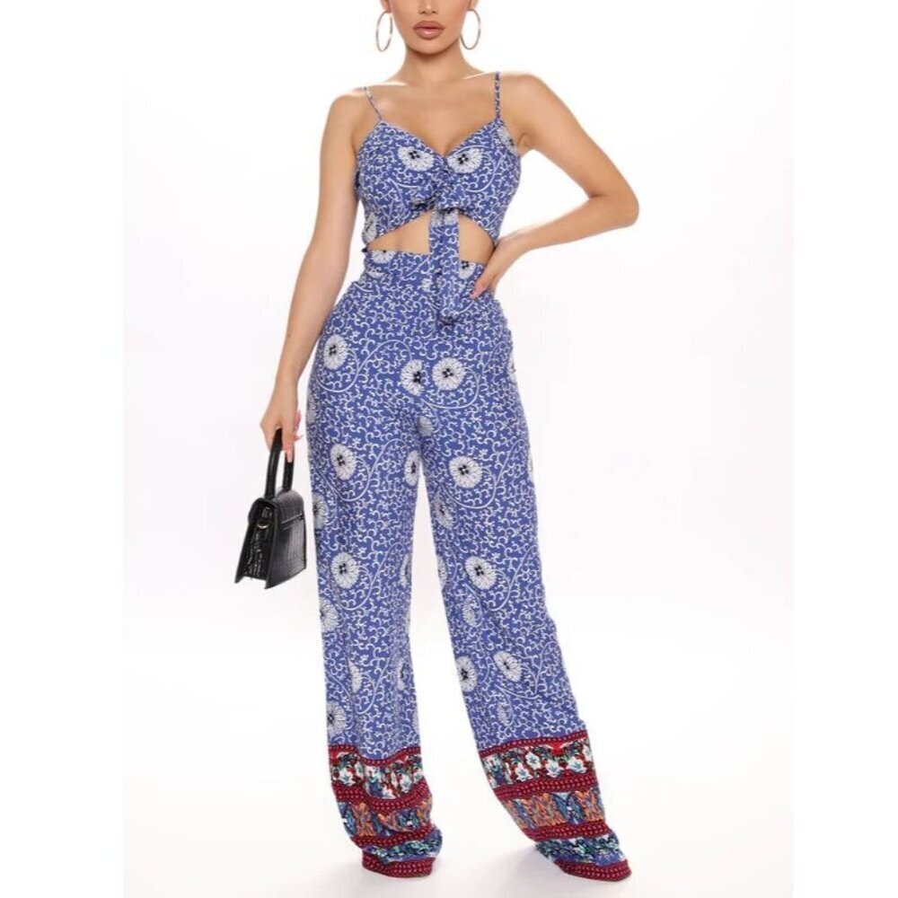 Fashion Nova Women's Blue Bohemian Luxury Sleeveless Cut Out Jumpsuit M (C-1)